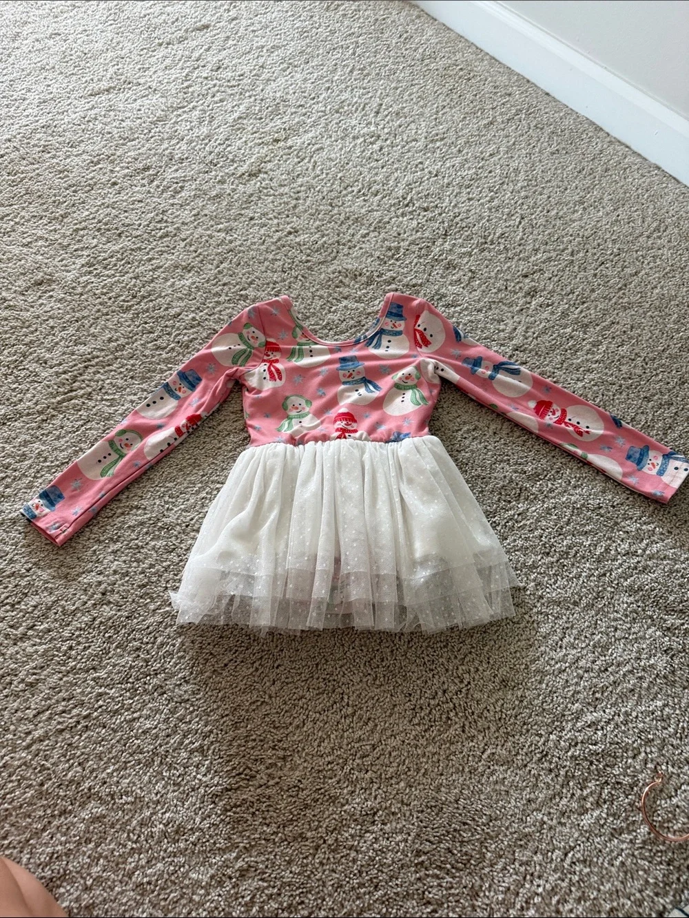 cheeky plum Pink Snowman Tutu Dress with White Sparkle Skirt